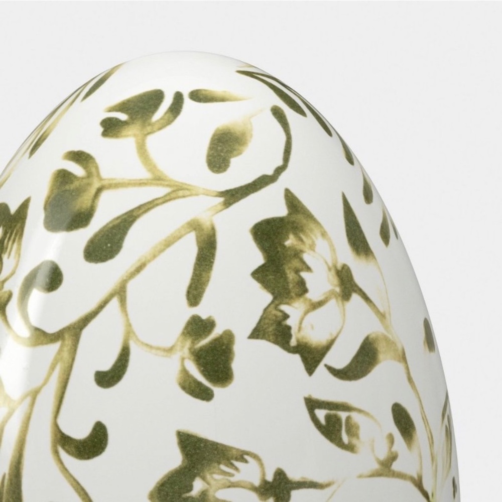 Green and White Painted Floral Ceramic Easter Egg - Threshold - Picture 3 of 6